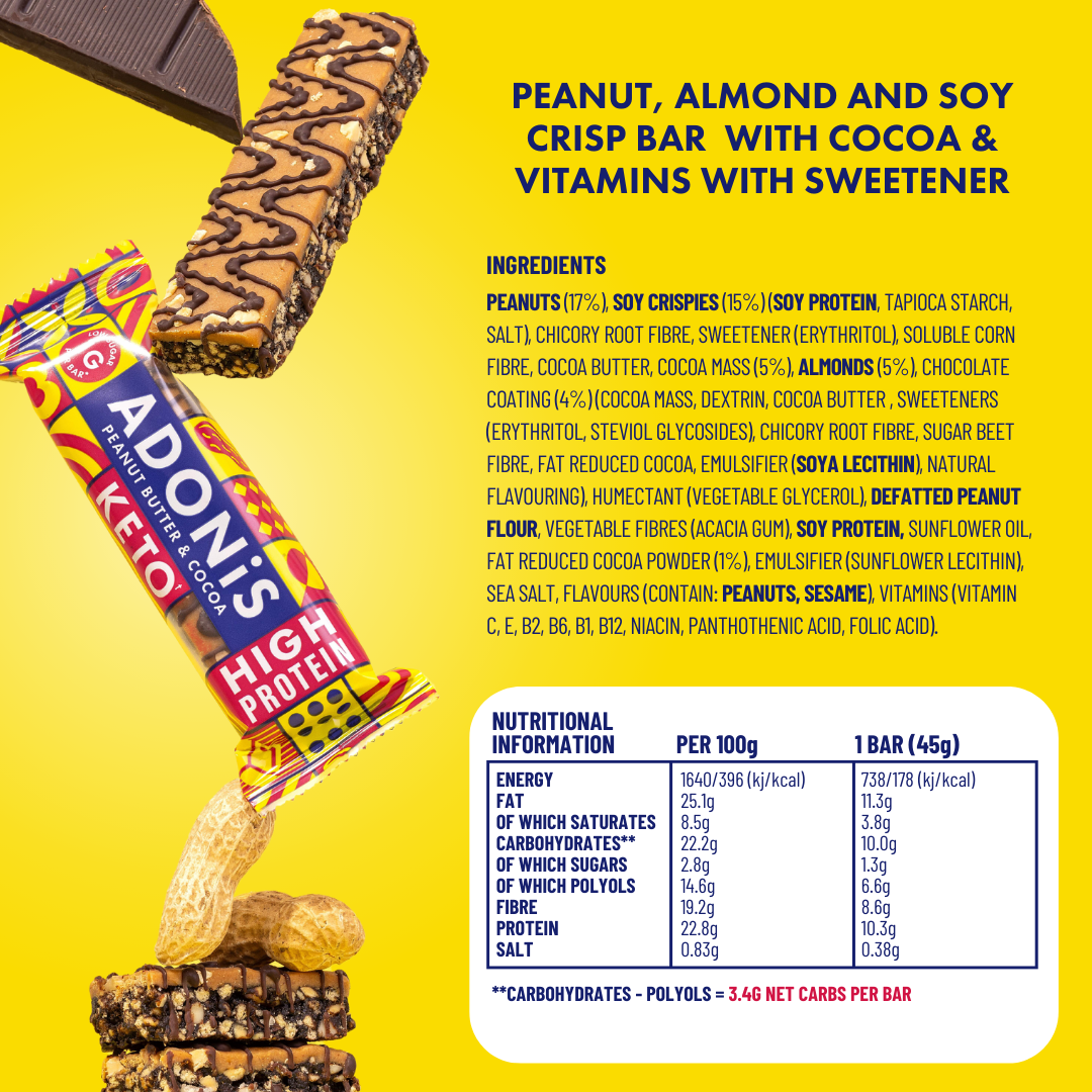 Peanut Butter & Cocoa Keto High Protein Bars (16x45g)